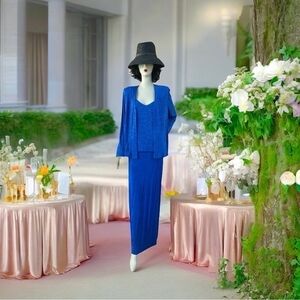 Blue Glim Maxi Dress Suit ALEX EVENINGS Long Sleeve Blazer &Sleeveless Dress Set